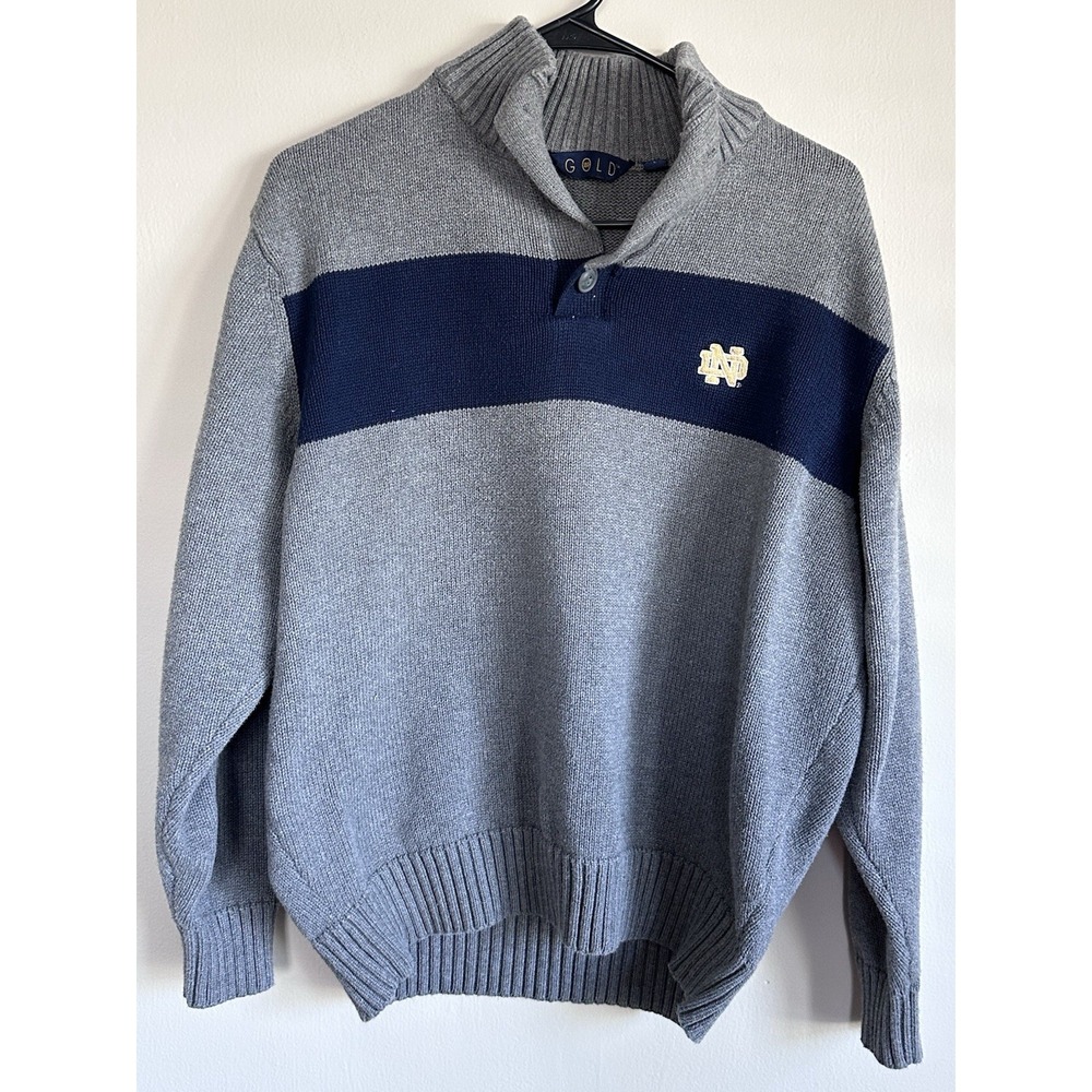 Notre Dame Fighting Irish 100% Cotton Shawl Collar 1/4 Pullover Sweater LARGE
